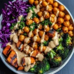 Roasted Veggie & Chickpea Bowls with Maple Dijon Tahini Dressing