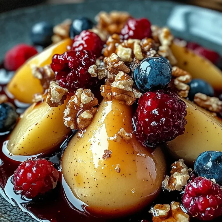 Baked Pears with Berries, Honey, Walnuts & Blue Cheese
