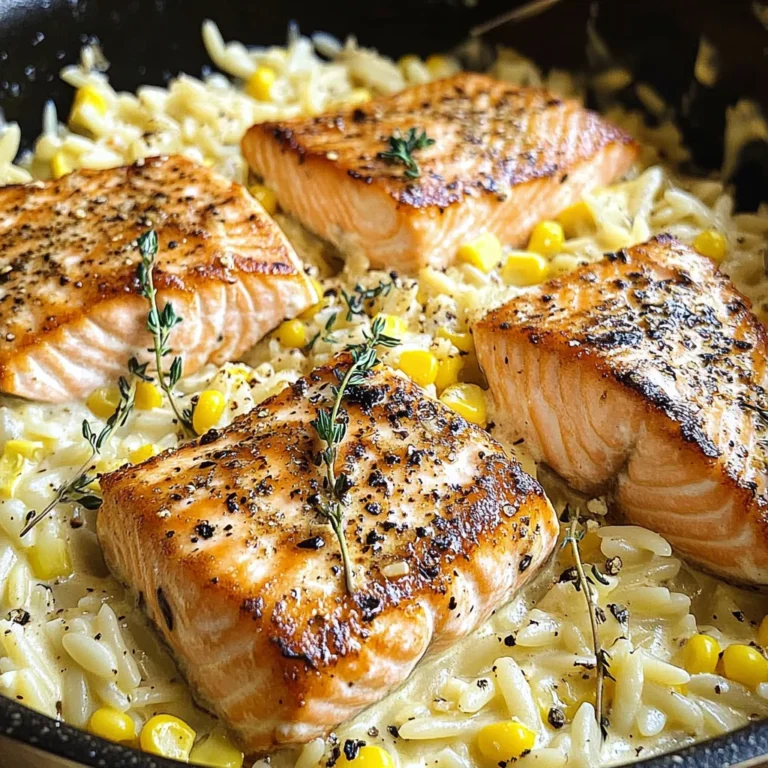 Creamed Corn Orzo with Salmon